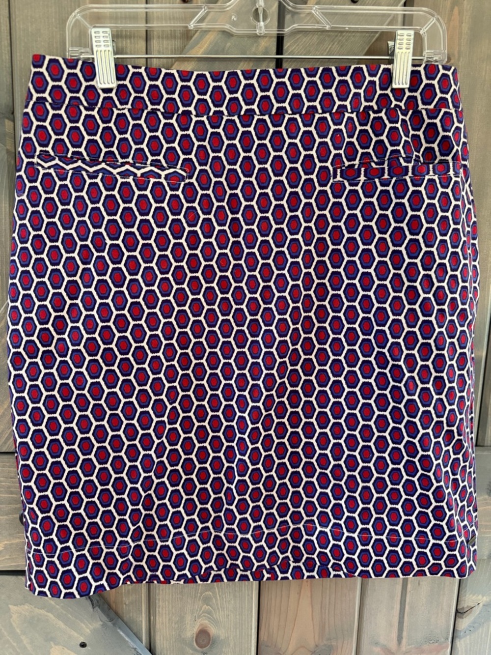 Hatley Printed Skirt Size 10 Navy and Pink Hexagon Geometric Print Above Knee
